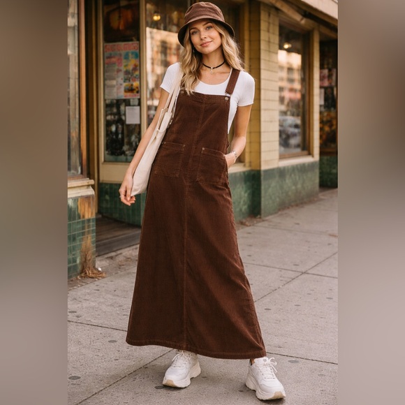 Susan Bristol Corduroy Jumper Maxi Dress Chocolate Brown Size S 100% Cotton - Picture 13 of 13